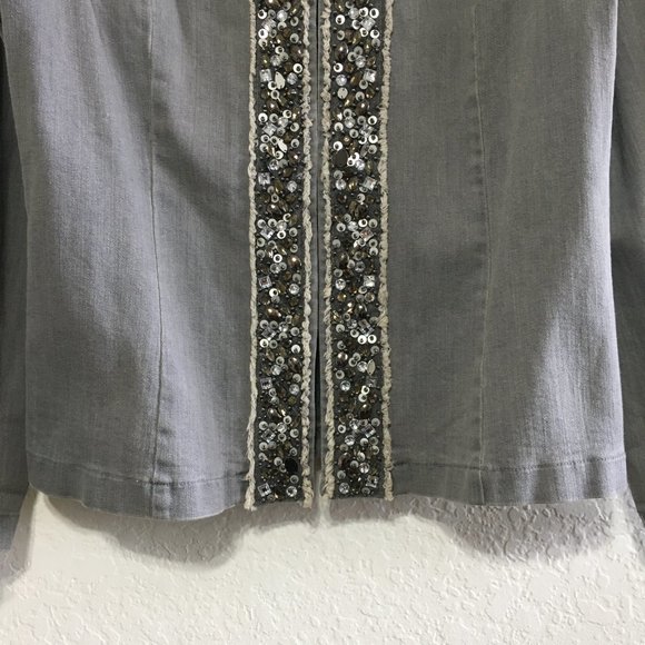 Draper's & Damon's Womens M Stretch Denim Jacket Bead Embellishments Crew Neck - Picture 3 of 14